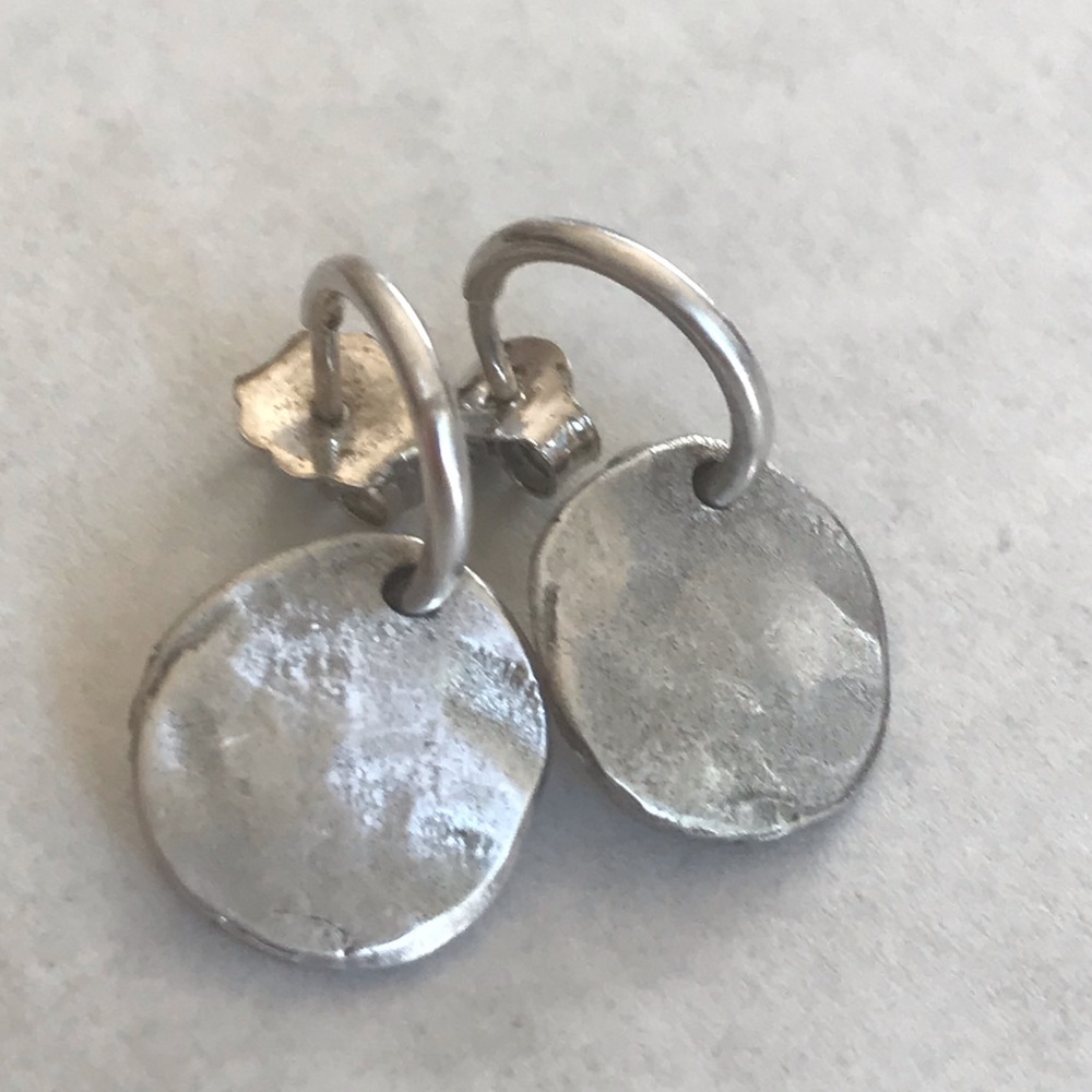 Hammered Tiny Silver Hoops+Discs